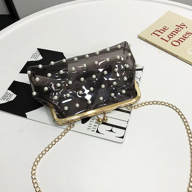 

INS Summer Bag Women's 2019 New Style Fashion Korean-style Versatile Crossbody/shoulder Bag CHIC Chain Pearl Transparent