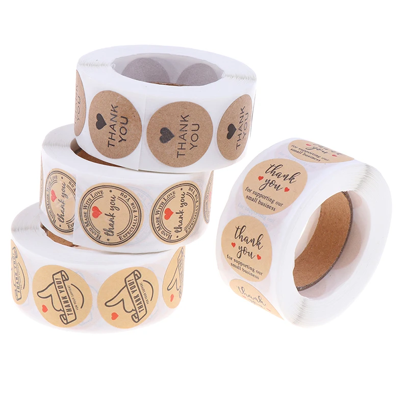 

500 Labels/roll Fashion New Round Natural Kraft Thank You Sticker Seal Labes Sticker Packaging Stickers
