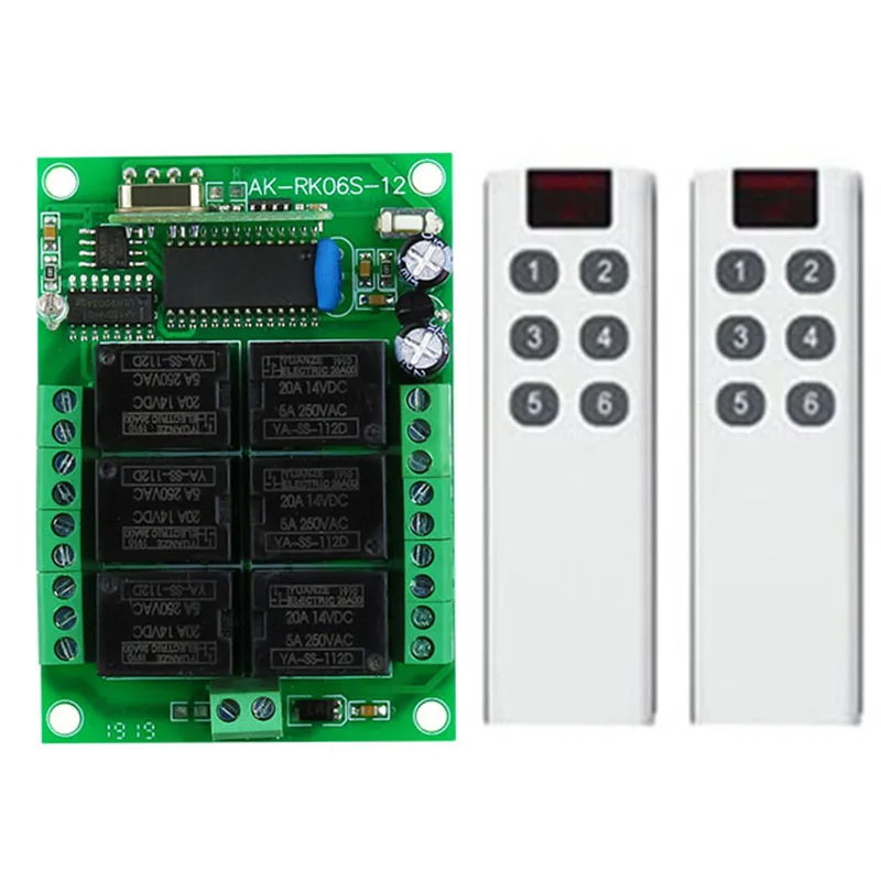 

Smart Multiple DC 12V 315/433 MHz 6CH Wireless Relay RF Remote Control Switch Receiver+6 Button Transmitter garage door opener