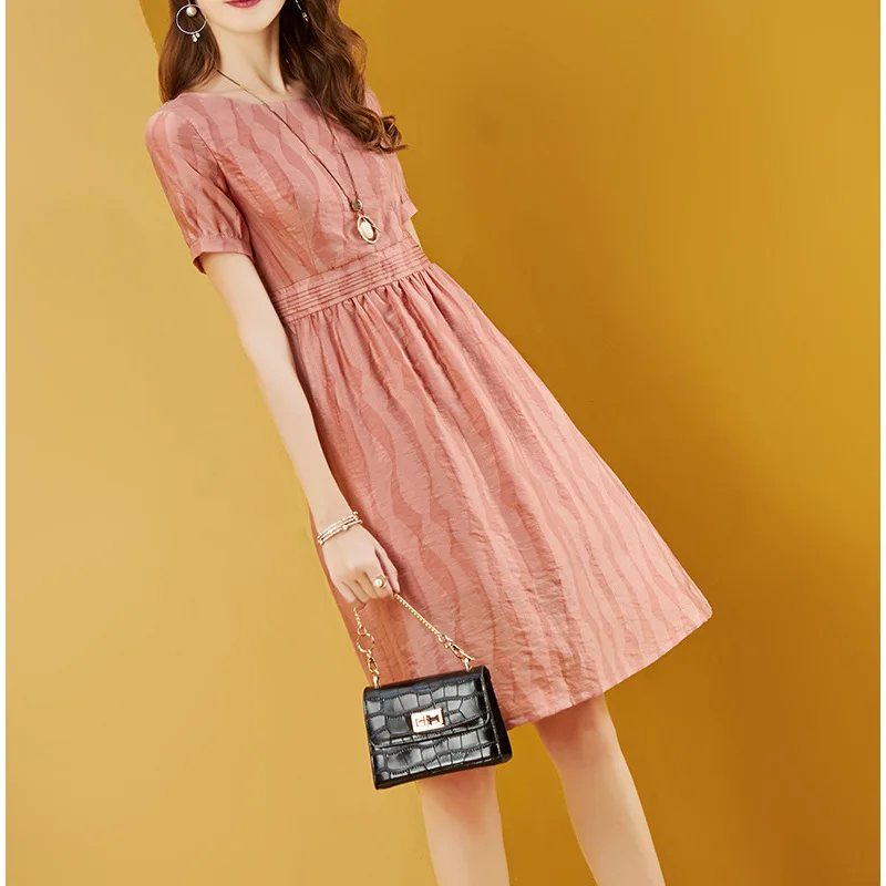 

WOMEN'S Dress Simple Stripes Short-sleeve Dress Slim Fit Elegant A- line Medium-length Dress Summer 2019 New Style