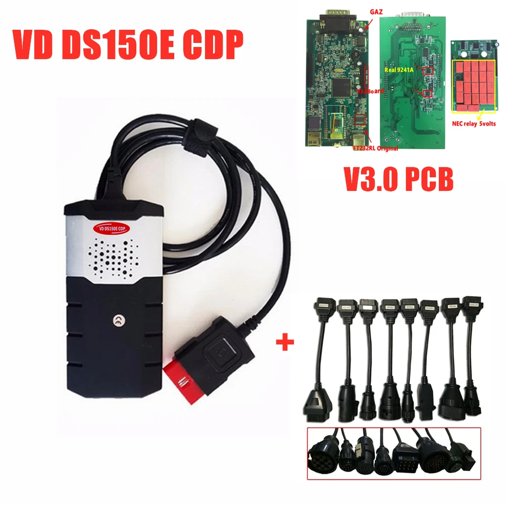 DHL+ 2016R0 Keygen TCS C-D-P с Bluetooth VD DS150E C-D-P для delphis OBD2 диагностический инструмент MVD Multidiag+ 8 кабелей для грузовиков - Цвет: without bluetooth