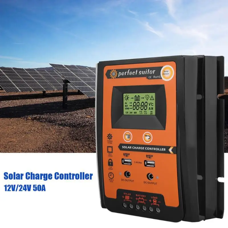 

Charge controller 12V 24V 30A 50A 70A Solar Charge Controller Solar Panel Battery Regulator Dual USB LCD Display 649A