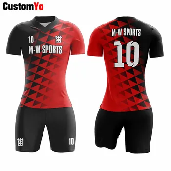 

Retail Red Black Soccer Uniform Jersey Set Soccer T Shirt Design Your Own Uniforms