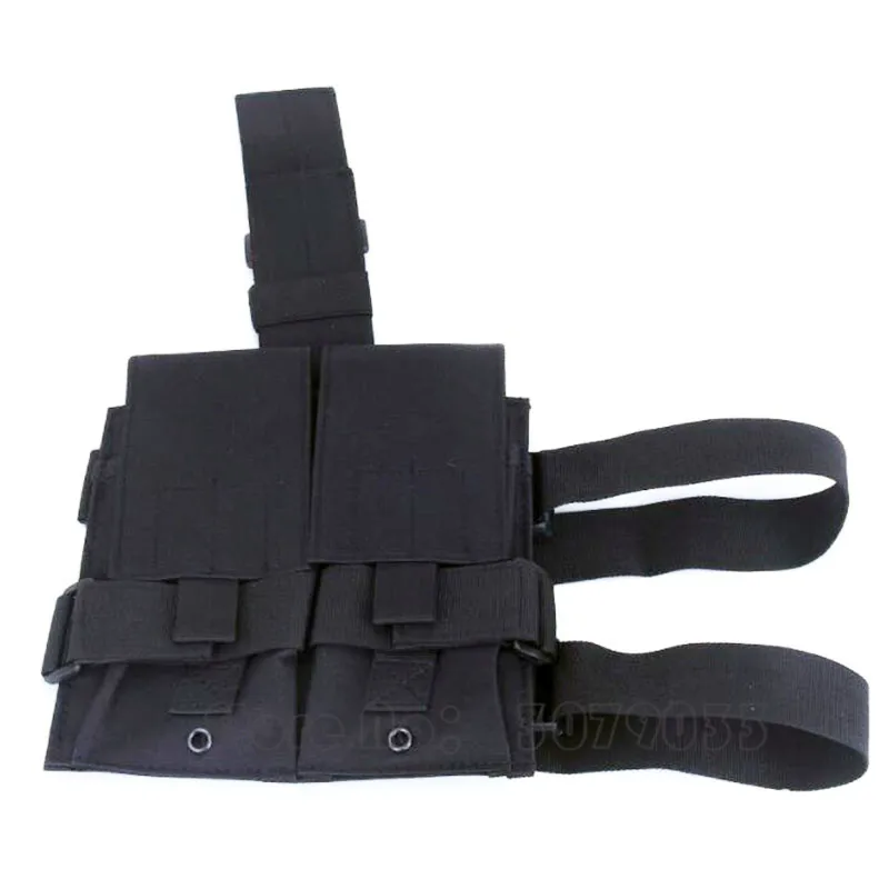 Black Tactical Drop Leg Double Magazine Bag Mag Pouch Holder Rifle Magazine Ammo Bag for 5.56.223 Paintball Airsoft - Color: Black