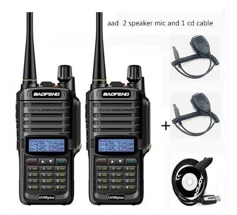 2 шт 5-25 км 10 Вт Baofeng UV-9R плюс обновленная версия cb радио comunicador Водонепроницаемая рация baofeng uv 9r плюс рация - Цвет: add 2 mic  1cd