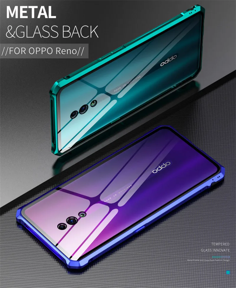 Роскошный Магнитный бампер, чехол для OPPO Reno 10X Zoom Phone Frame Металлический противоударный Броня прозрачная стеклянная задняя крышка Reno 10X Zoom Case