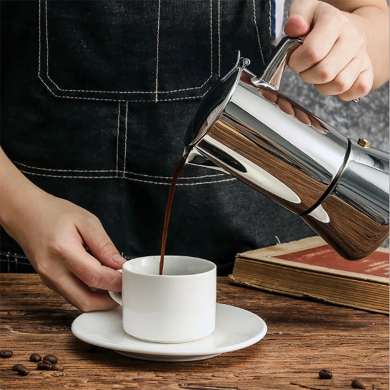 

100ml/200ml/300ml/450ml Portable Espresso Cafe Coffee Maker Moka Pot Stainless Steel Coffee Brewer Kettle Pot For Pro Barista