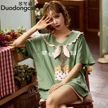 

Women's pajamas 2020 summer new pure cotton loose short sleeve cute little ladies cotton home service suit cute cartoon