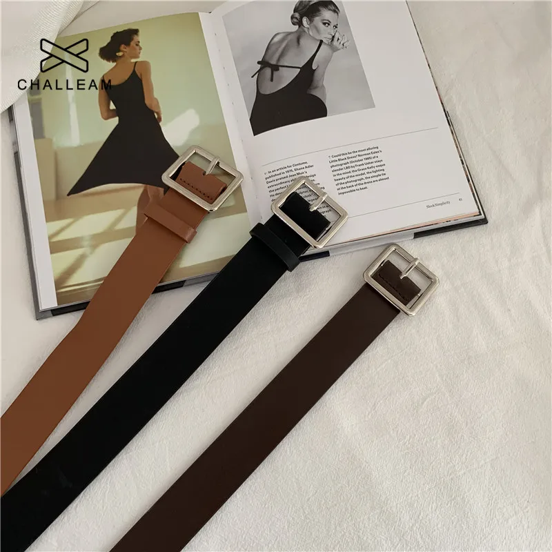 Unisex PU Leather Belt Fashion Woman Men Casual Square Pin Buckle Jeans Belts For Trouser Ladies Black Coffee Waist Strap 404
