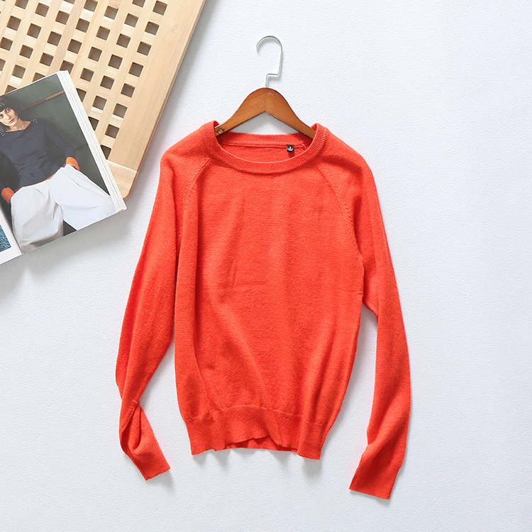 red orange AOEMQ, модные свитера, 12 цветов, яркие, повседневные, зимние, теплые свитера, Круглый ворот, одноцветные пуловеры, хлопок, мягкая женская одежда - Цвет: red orange