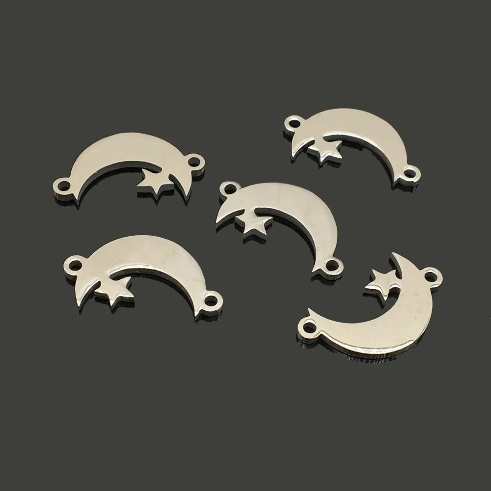 

5pcs 12x22mm Stainless Steel Double Hole Connector Tiny Moon Star Charms Pendant For DIY Necklace Bracelet Jewelry Making