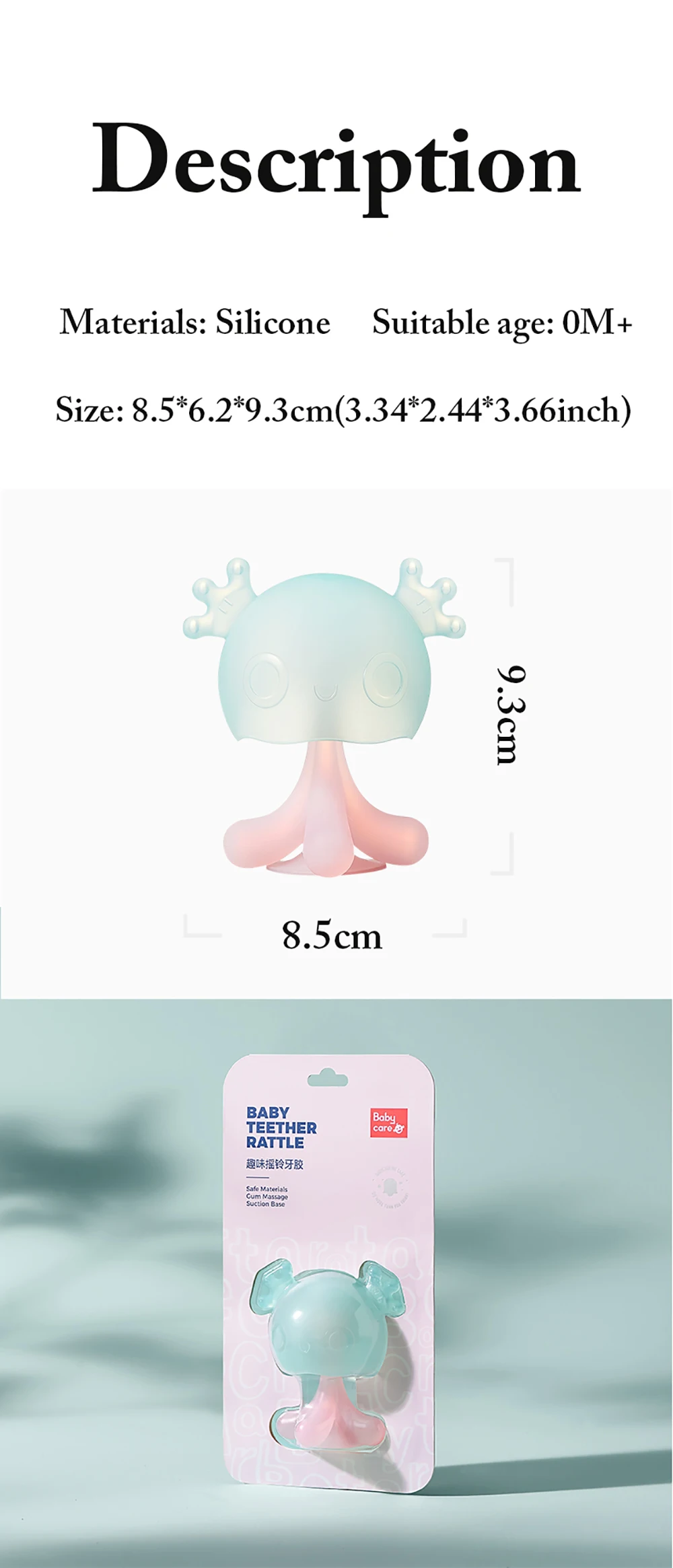 BC Babycare Baby Animal Silicone Rattle Teether Jellyfish Toddle Handle Pacifier Teethers BPA Free Bed Stroller Accessories Gift images - 6