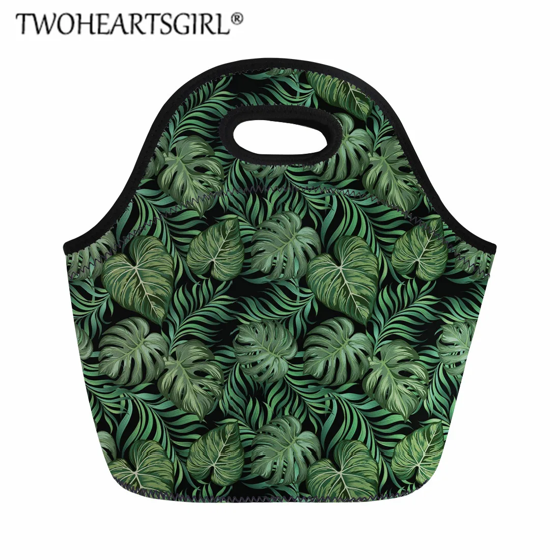 Twoheartsgirl термоизолированная неопреновая сумка для обеда с тропическими листьями для женщин и детей, сумки для обеда, сумка-тоут, Ланч-бокс, сохраняющая тепло, сумка для еды