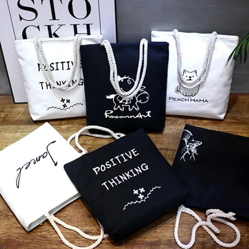 Горячая Мода Письмо печати холст сумка через плечо с пеньковые веревки для женщин девочек