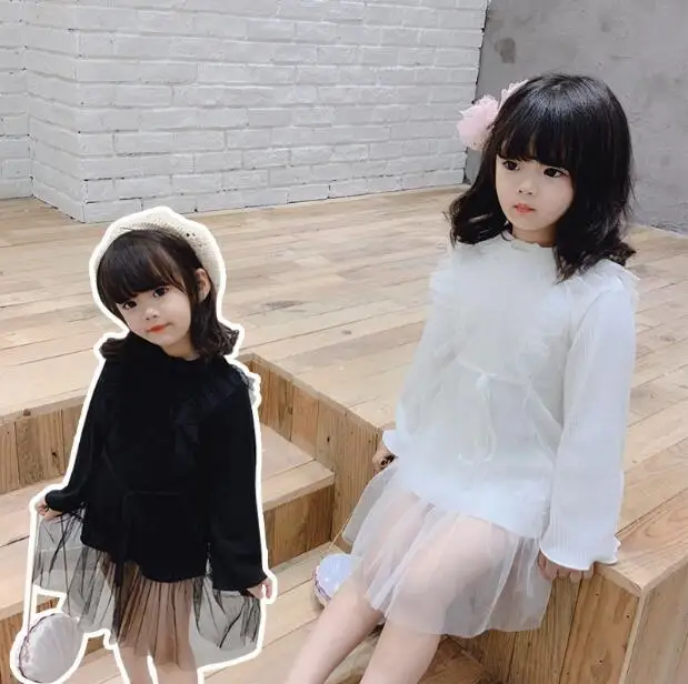 Платье в Корейском стиле с оборками для девочек модные Хлопковые Платья с фатиновой юбкой для девочек 2-7 лет, C206