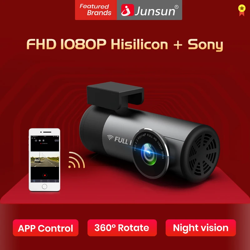 Junsun S20 Автомобильный видеорегистратор Huawei hissilicon FHD 1080P WIFI управление Поворот на 360