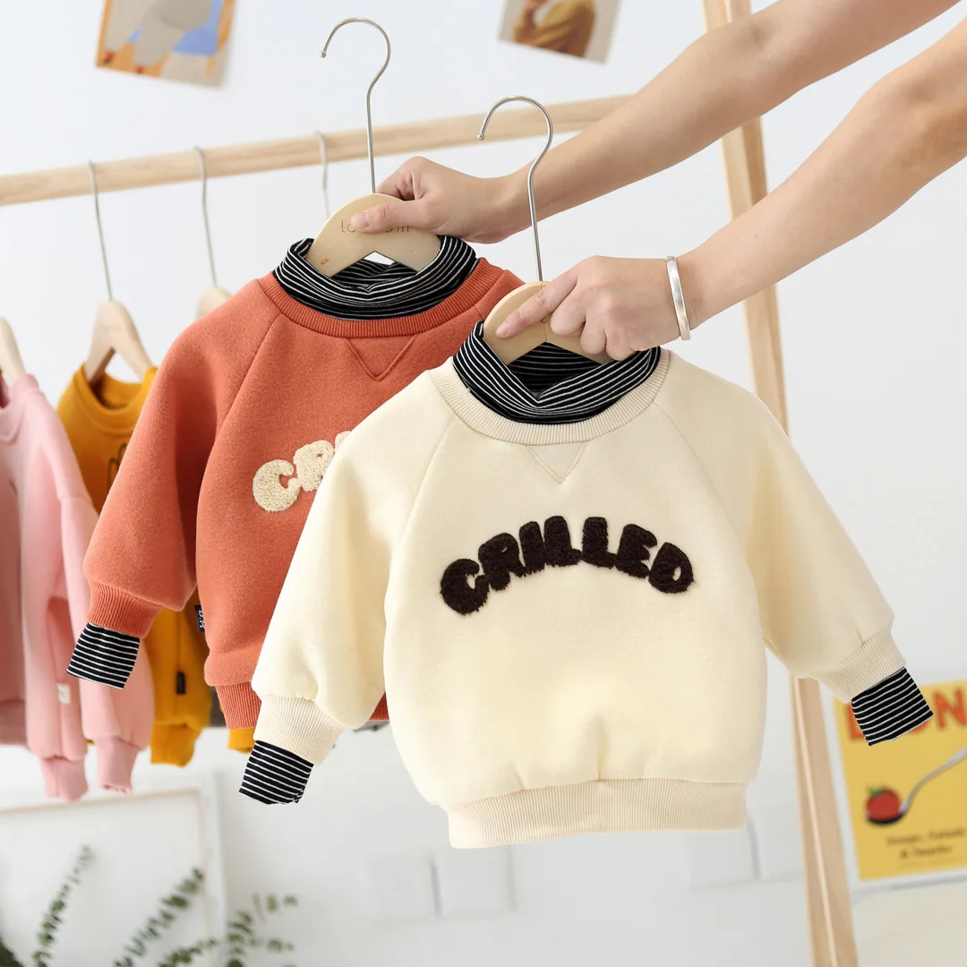 Детская мода плотные толстовки с фальш вставкой из двух предметов хлопковые