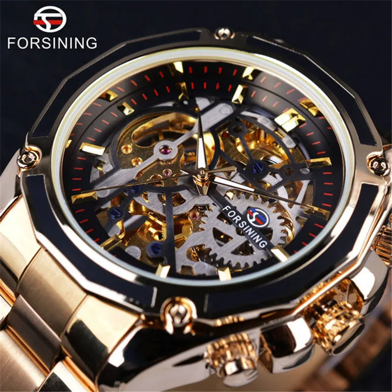 

Forsining Waterproof Analog Watch Fashion Casual Steel Belt Hollow out Automatic Analog Watch
