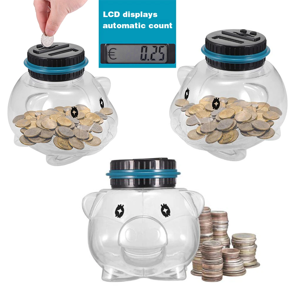 Cute Piggy Bank Counter Coin Electronic Digital LCD Counting Coin Money Saving Box Jar Coins Storage Box For USD EURO GBP Money