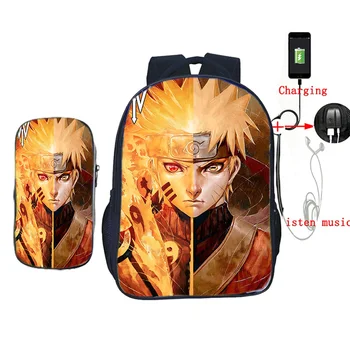 

Naruto USB Backpack Students Boys Girls Backpacks Children Surprise Gift School Bags (2 Set / Backpack+pencil Case)