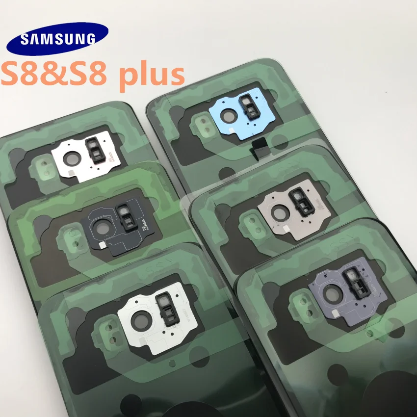 Samsung Galaxy S8 G950 G950F S8+ plus G955 G955F Задняя стеклянная крышка Крышка батарейного отсека дверь с объективом камеры+ передняя стеклянная линза