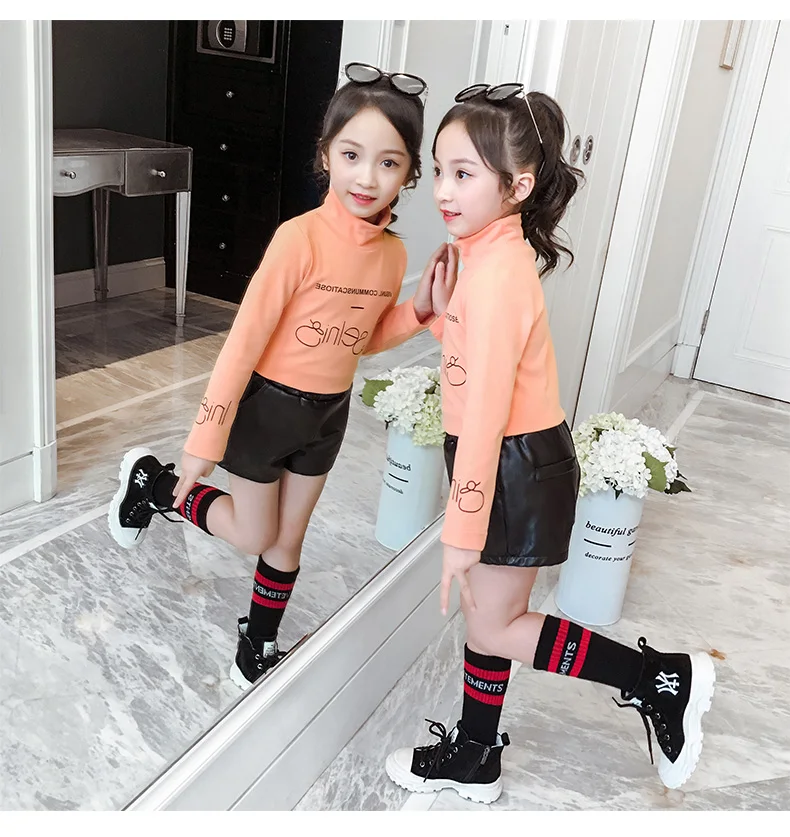 kids clothes girls ubrania baju anak perempuan winter Turtle neck thicken shirts Girls base shirt Clothes for big kids