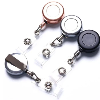 

1 Pcs Cute Rose Gold Black Silver Metal Retractable Badge Holders Heavy Duty ID Card Badge Reels Clip ID Key Card Holders