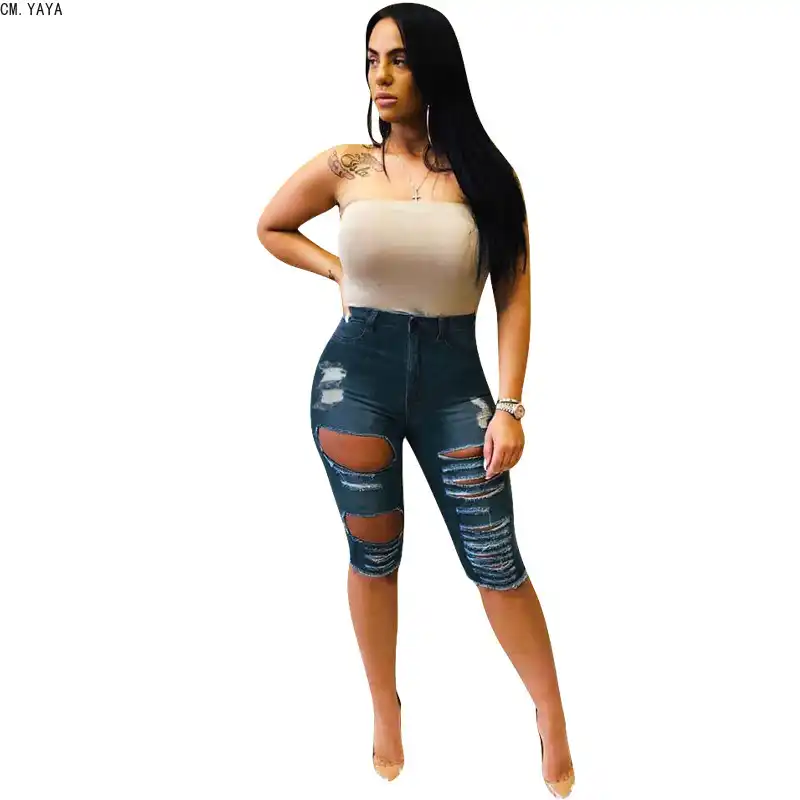 Cm Yaya 2019 Women Summer Casual Fasion New Hight Waist Jeans Hole