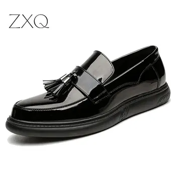 

Big Size 38-45 Men Slip On Creepers British Style Tassel Patent Leather Platform Men Loafers Thick Sole Men Driving Flats