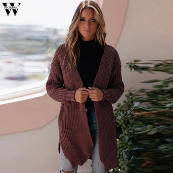 

Fashion Women Autumn Winter Coat Long Sleeve Solid Sweater Knitted Loose Cardigan Plaid Coats Outerwear Warm Coat
