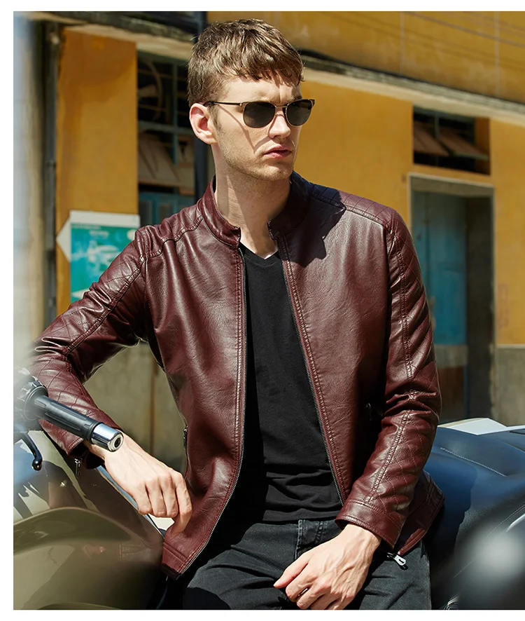 Осень и зима стиль кожаное пальто для мужчин корейский стиль Slim Fit прохладный тренд Стенд воротник Молодежный плюс бархат кожаная куртка пальто