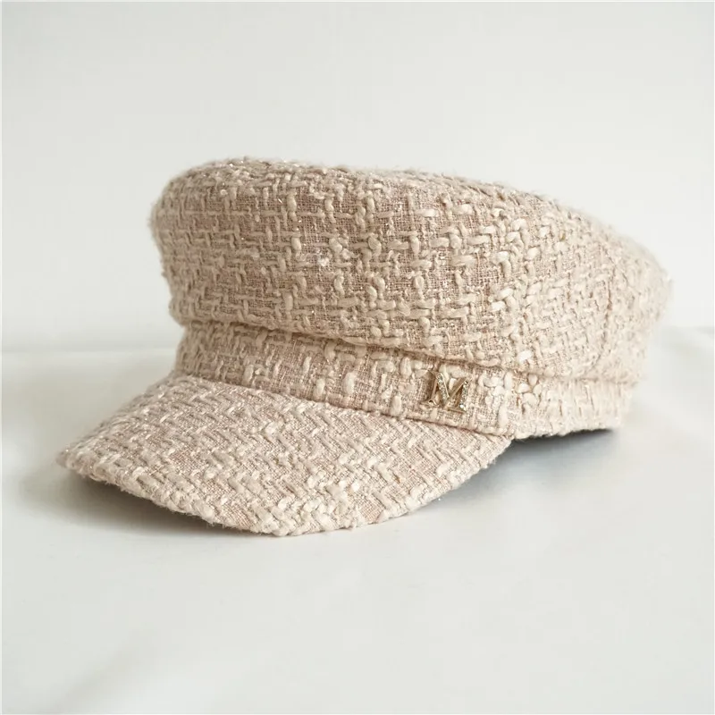 USPOP Brand Designer Fashion Winter Caps Women Diamond Letter Newsboy Caps Flat Solid Color Tweed Militray