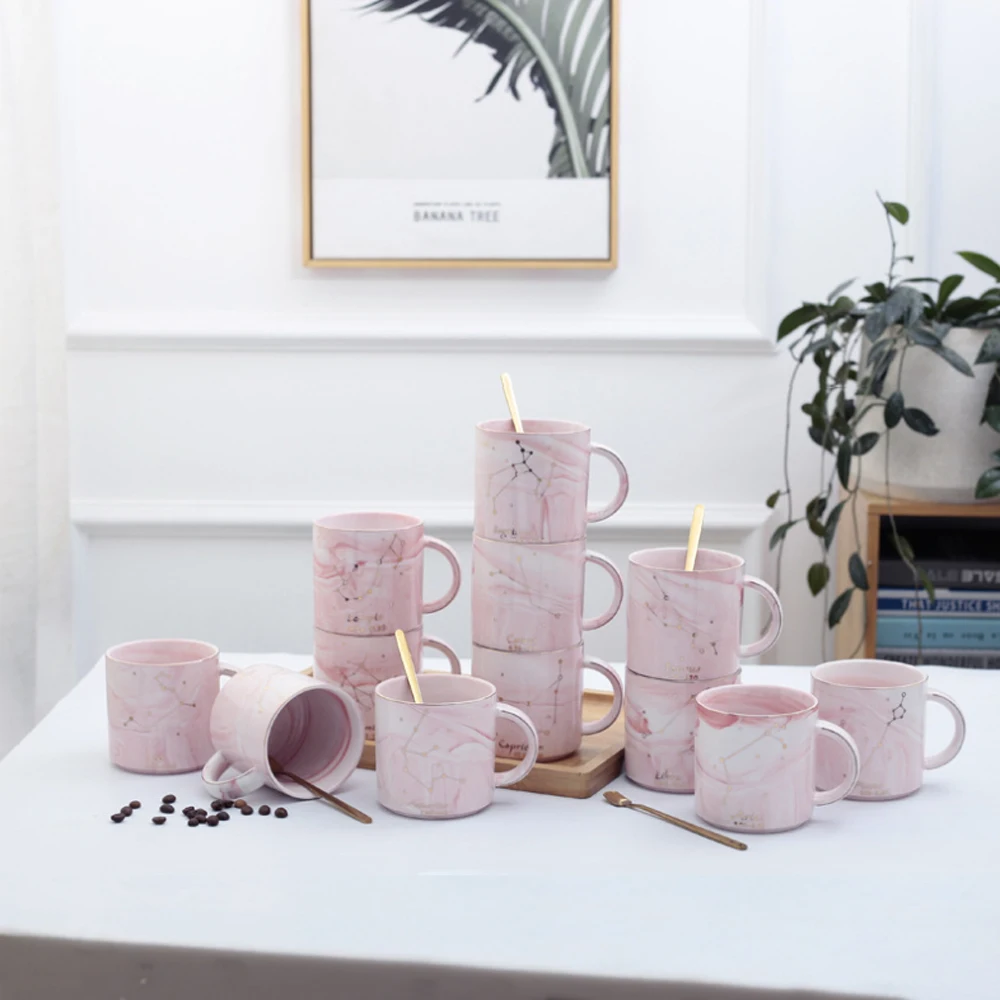 Ceramic Mugs 12 Constellations Creative pink Porcelain Zodiac Milk Coffee Cup Drinkware Wedding Gift | Дом и сад