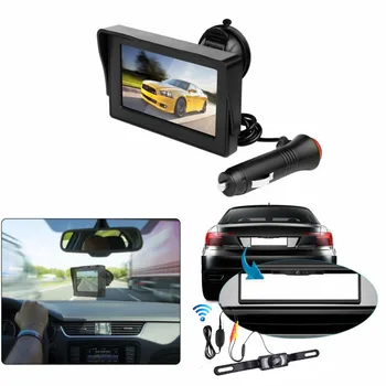 

LCD Monitor License Plate & Rear View Camera Kit IP-65 2pcs Wireless Backup