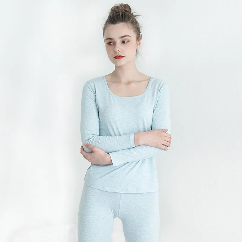 Light blue Женское термобелье, нижнее белье, пикантное термобелье, набор для женщин, мужское хлопковое зимнее нижнее белье - Цвет: Light blue