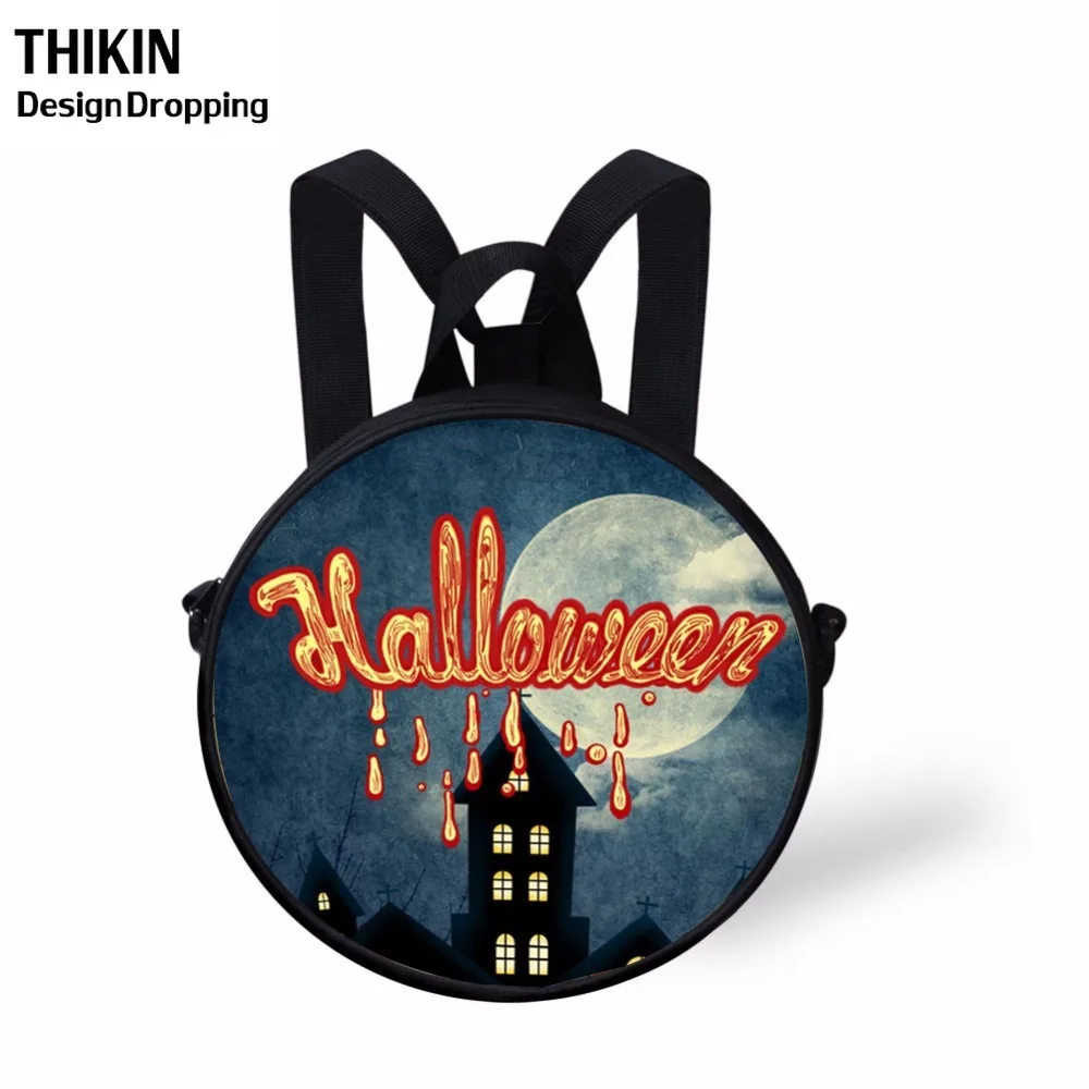 

THIKIN 2019 Halloween Treat or Trick Printed Kid Lightweight Round Bag Child Small Daily Backpack Women Mini Crossbody Bag
