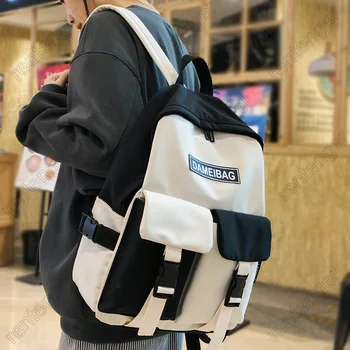 

Girl College Student Backpack Cute Nylon Women School Bag Plaid Harajuku Ladies Kawaii Backpacks Female Fashion Bags Book Trendy