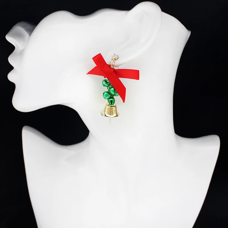 

Japanese Sweet Christmas New Year Earrings Bell Pendant Earring With Bow Colored Winter Bell Female Ladies Accessories