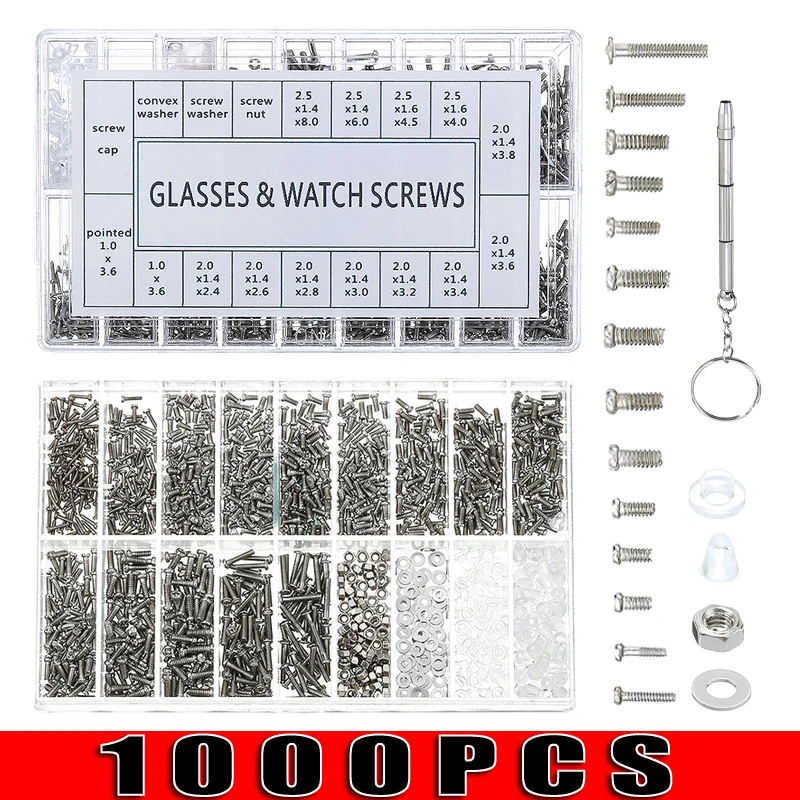 1000Pcs Micro Round Head Screw Bolt Small Glasses Screws Stainless Steel Tiny Screws Nut
