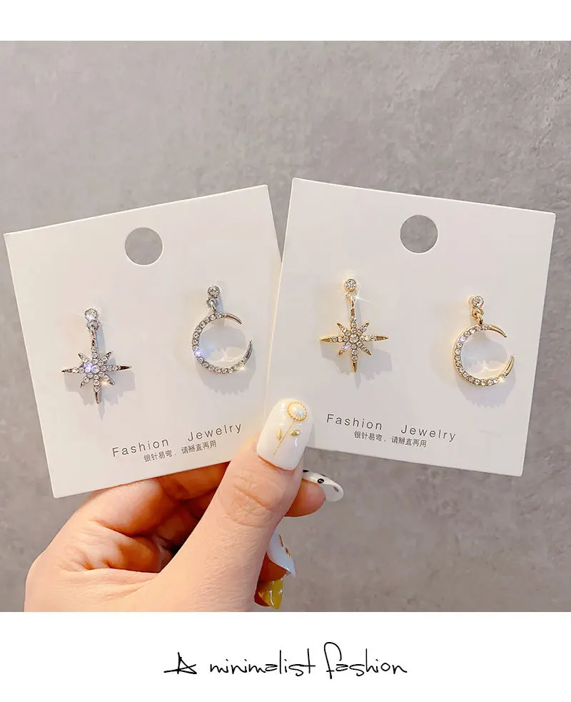 

New arrival classic female geometric fashion swing asymmetric star and female moon earrings Korean jewelry
