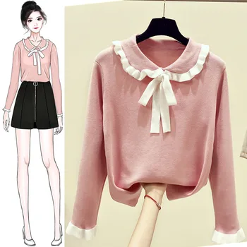 

Net red women's sweater loose wear women's autumn and winter 2019 new knitting bottoming top fashion doll collar