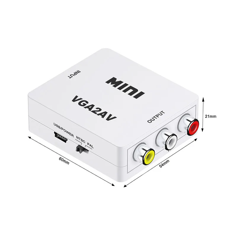 VGA to AV Mini Converter Adapter with 3.5mm Audio 1080P Conversor VGA2AV Video Converterto PC HDTV Converter