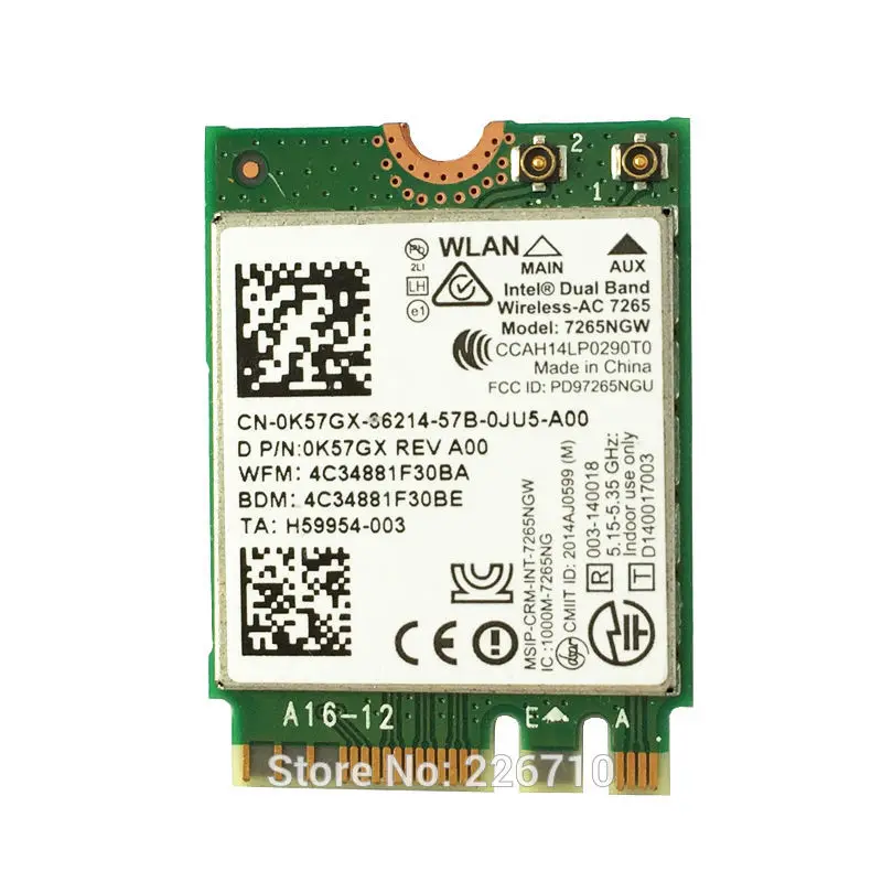 

802.11ac 867m 2x2 Wifi Bluetooth BT4.0 2,4G/5G NGFF карта Двухдиапазонная Беспроводная-AC 7265 7265NGW модуль WLAN карта для intel