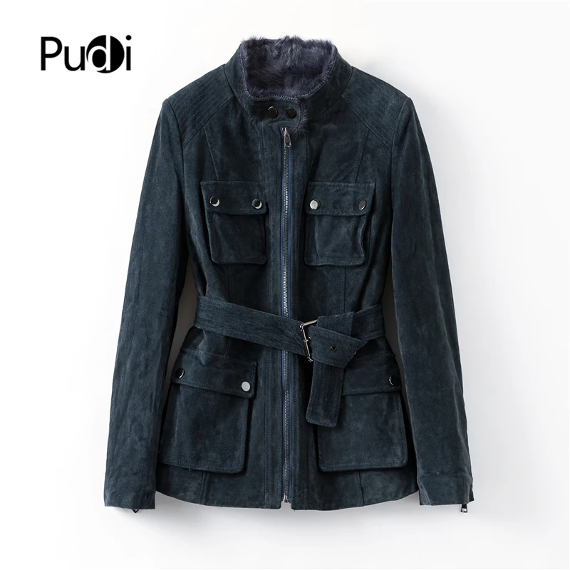PUDI B401708 женские зимние из натуральной кожи на молнии пальто с поясом для отдыха леди пальто из натурального овечьего меха куртка пальто