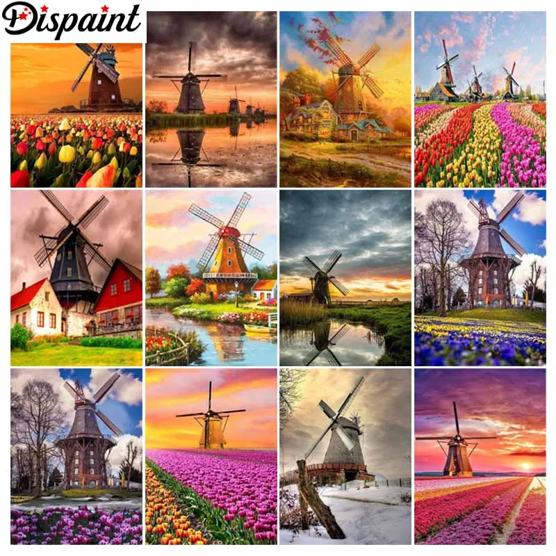 

Алмазный Узор, 5D Алмазный Узор, страз, алмазная вышивка «сделай сам», вышивка крестиком «ветряная мельница, цветок», алмазная вышивка