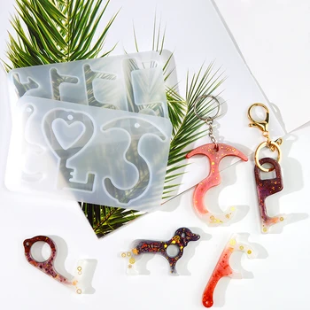 

DIY Resin Epoxy Non-contact Keychain Resin Molds Press Elevator Door Opener Silicone Mold Silicone Resin Molds