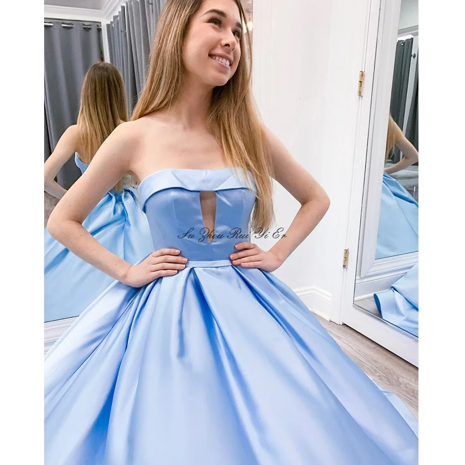 Robe De Soiree платья без бретелек для выпускного вечера атласные длинные вечерние платья на молнии сзади А-силуэта формальное платье vestido de festa