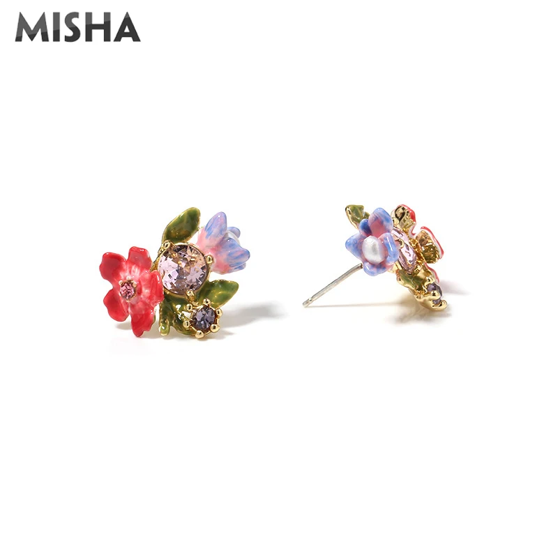 MISHA, Роскошные Ювелирные наборы, очаровательное дамское ожерелье, брошь с серьгами, эмалированная глазурь, цветок, ювелирное изделие, подарок, ожерелье, серьги, наборы 1092 - Окраска металла: Stud Earrings