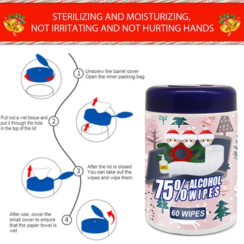 

60 Count/Bucket Christmas Wet Wipes Skin-Friendly Effective Cleaning Home Travel Wipes SNO88