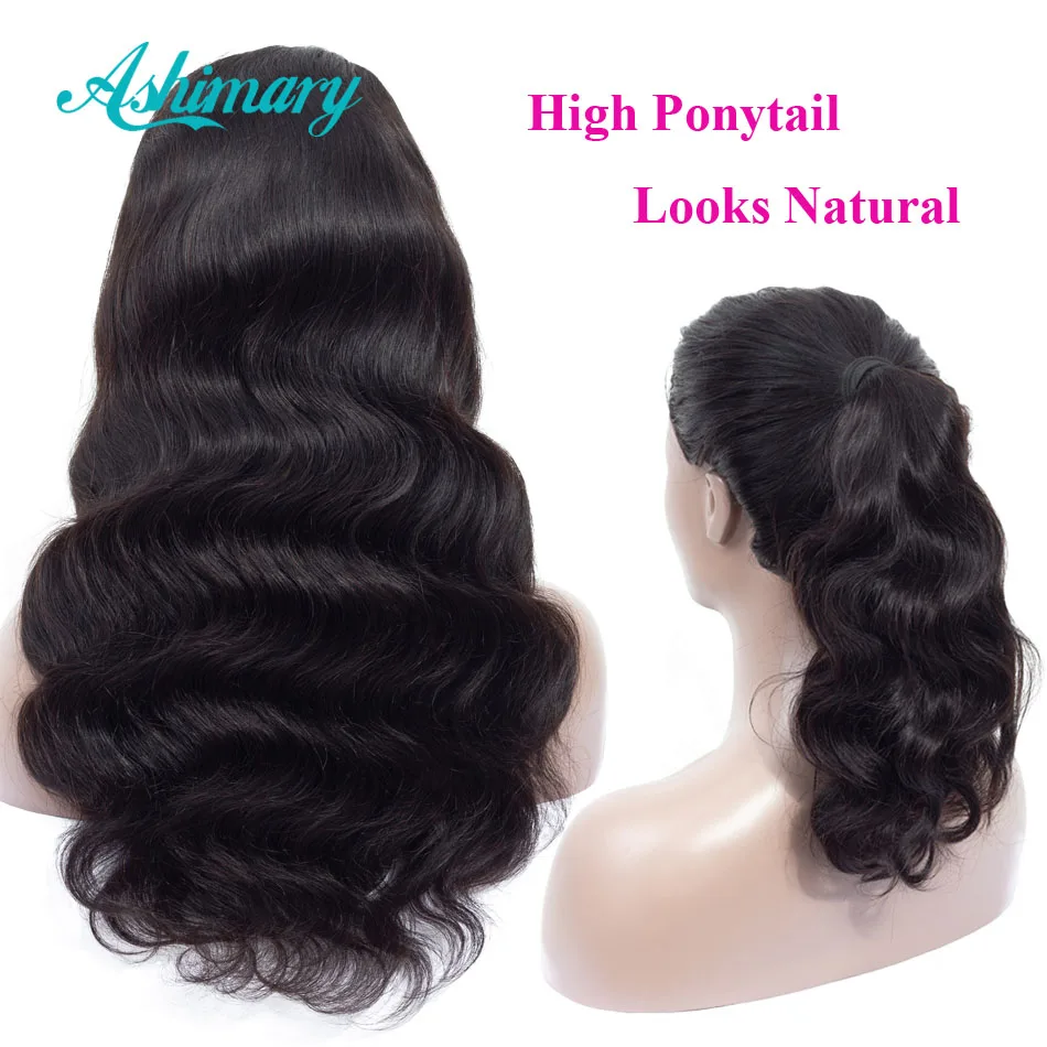 Comprar Ashimary 4x4 pelucas de cierre de encaje cabello humano brasileño cuerpo ondas encaje pelucas para mujeres negras prearrancadas con pelo de bebé densidad de 180%